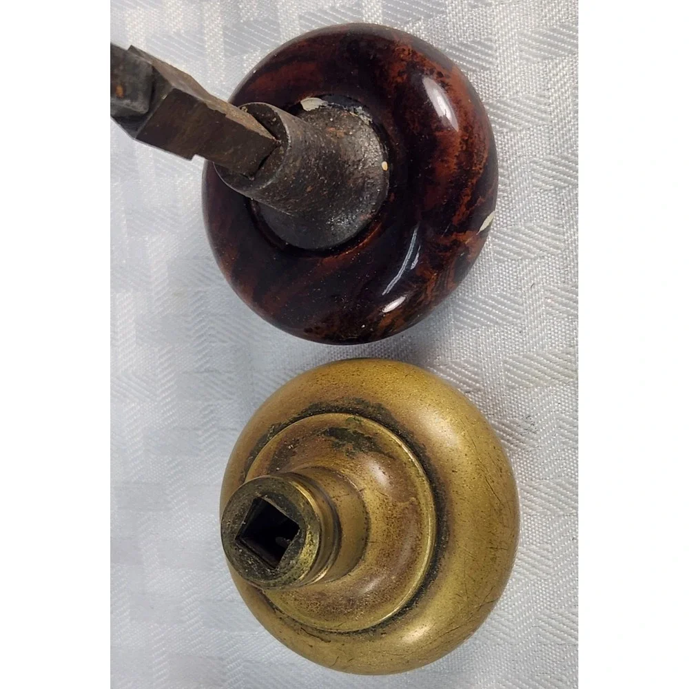 Lot of 2 Antique Vintage Porcelain Door Knobs And One Brass